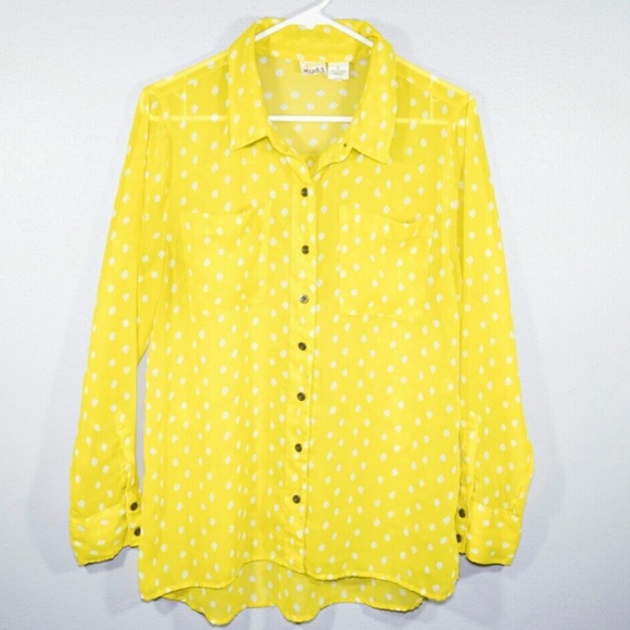 Mudd Yellow sheer polka dot blouse - Picture 2 of 10